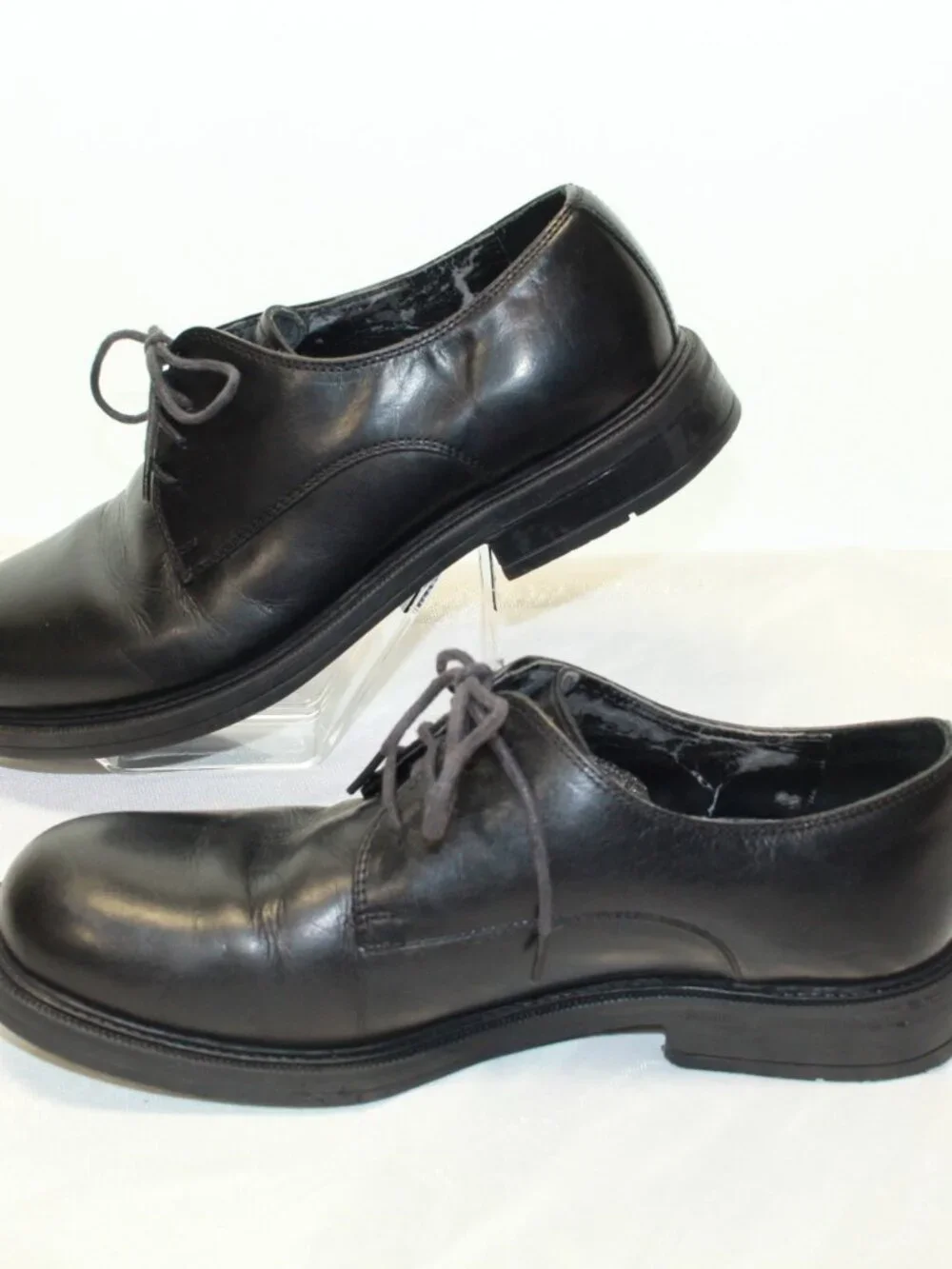 Borelli Size 9M Smooth Black Leather Round Toe Heavy Sole Oxford Dress Shoes